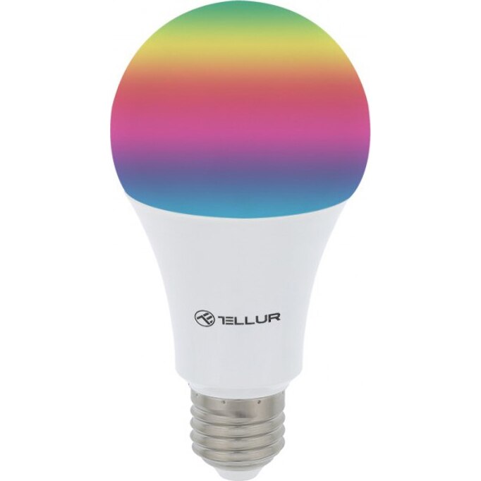 Fotografie Bec inteligent LED Tellur, Wireless, E27, 10W, 1000lm, Lumina Alba/Calda/RGB, Reglabil, clasa energetica F