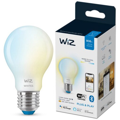 Fotografie Bec LED inteligent WiZ, Wi-Fi, Bluetooth, A60, E27, 7W (60W), 806 lm, temperatura lumina regabila, clasa energetica E