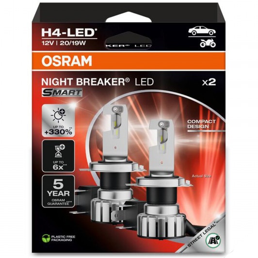 Fotografie Bec LED Osram Smart Night Breaker +330% LED H4 ,16 W, 12 V ,Blister,2buc