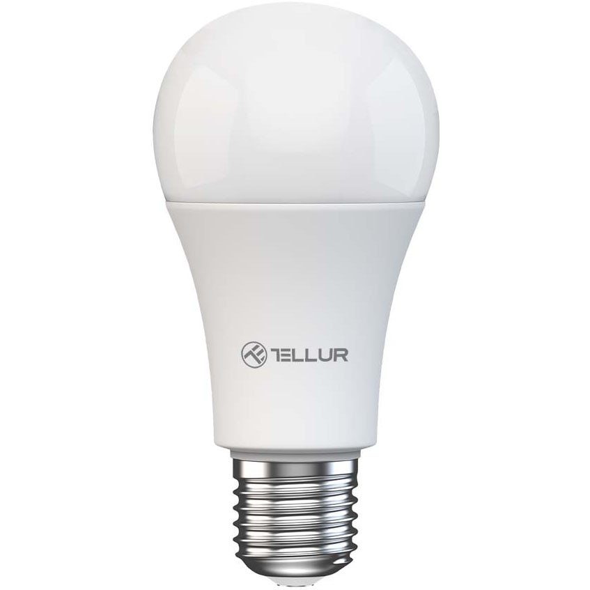 Fotografie Bec LED RGB inteligent Tellur TLL331341, Wi-Fi, dimabil, E27, 9W, 820 lm, lumina alba si colorata (2700K-6500K + RGB), clasa energetica F