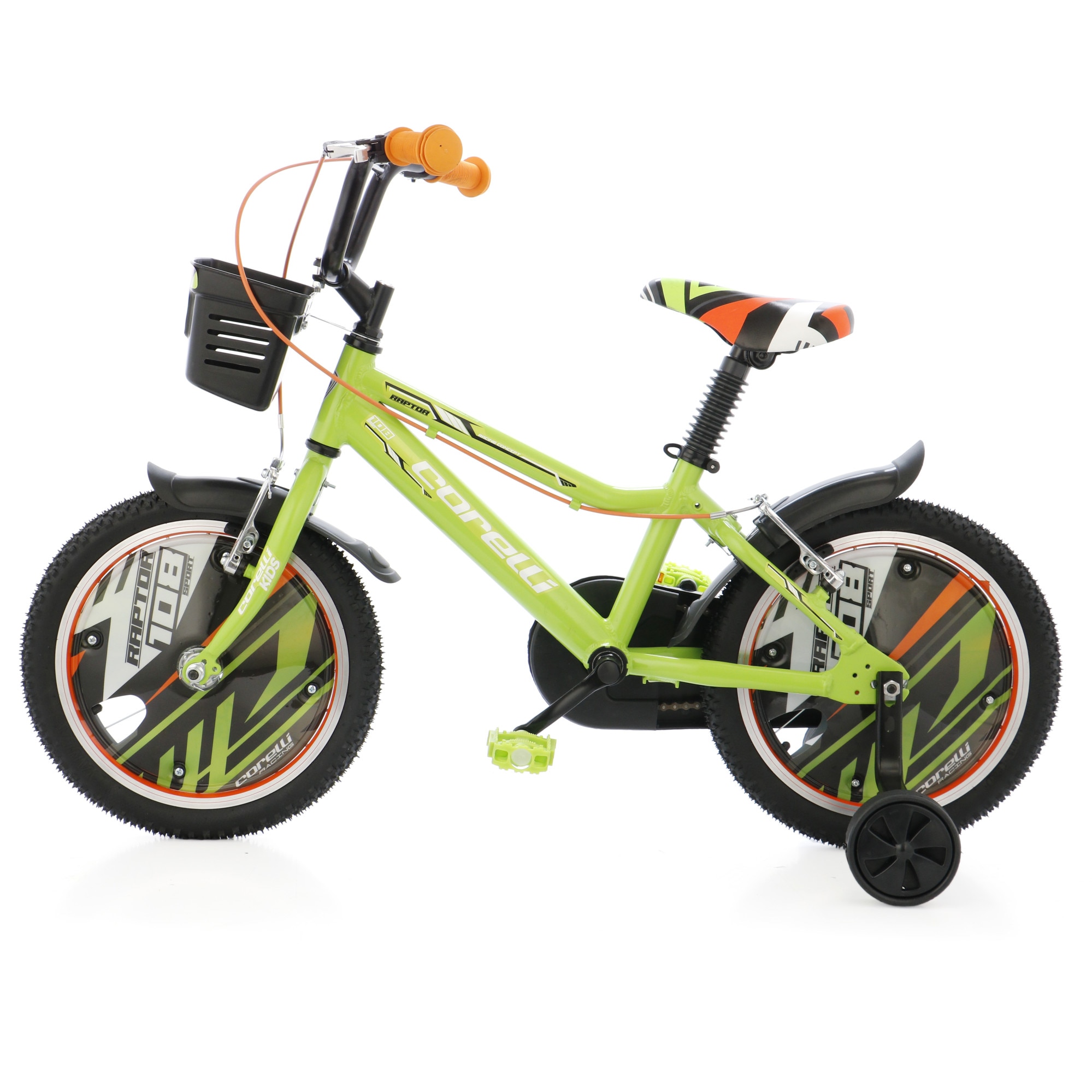 Fotografie Bicicleta copii Corelli Raptor 16", single-speed, culoare verde-negru-alb, accesorii incluse