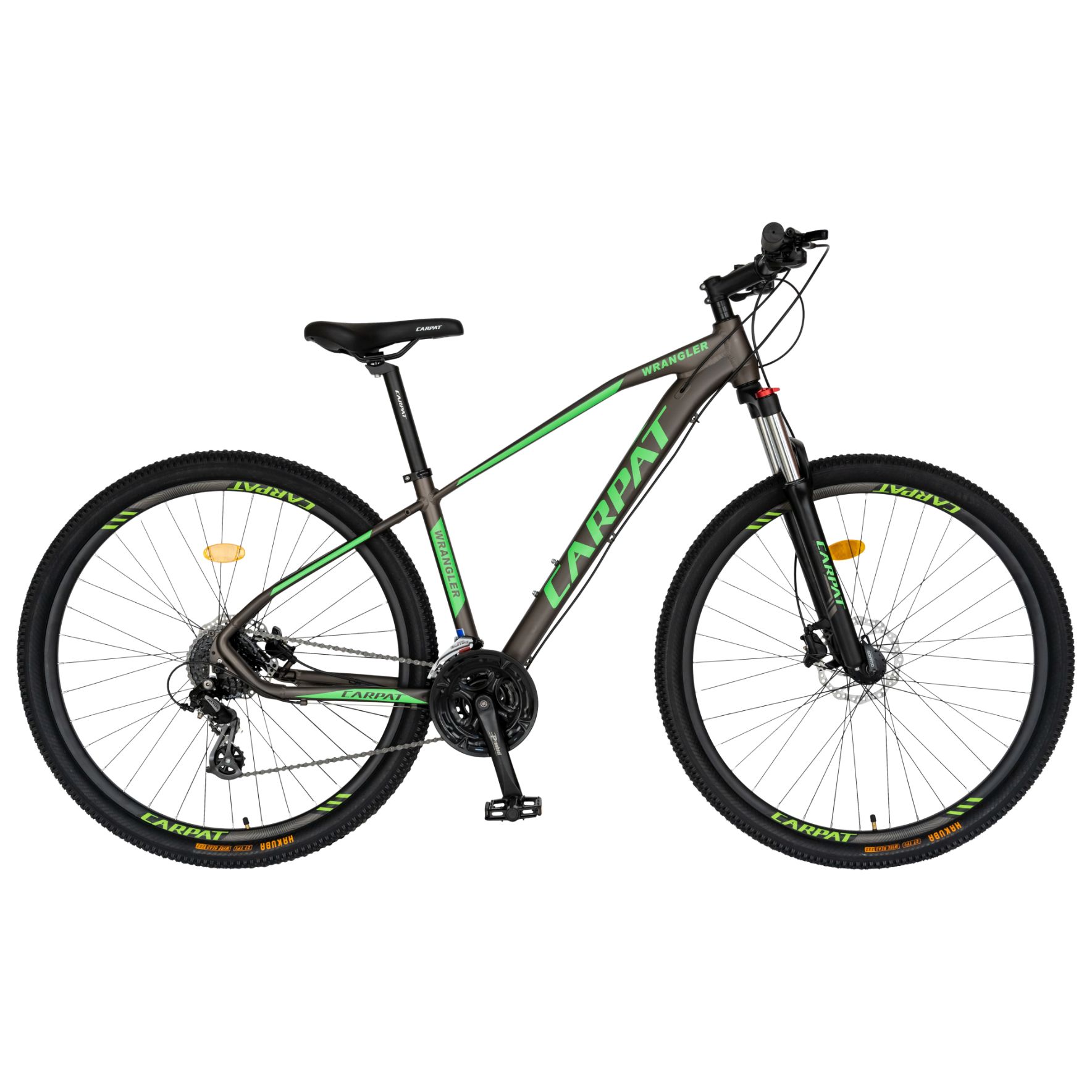 Fotografie Bicicleta MTB-HT, Schimbator Shimano Altus RD-M310-L, 24 Viteze, Cadru Aluminiu, Roti 29 Inch, Frane Hidraulice, Carpat C2959AH, Gri cu Design Verde