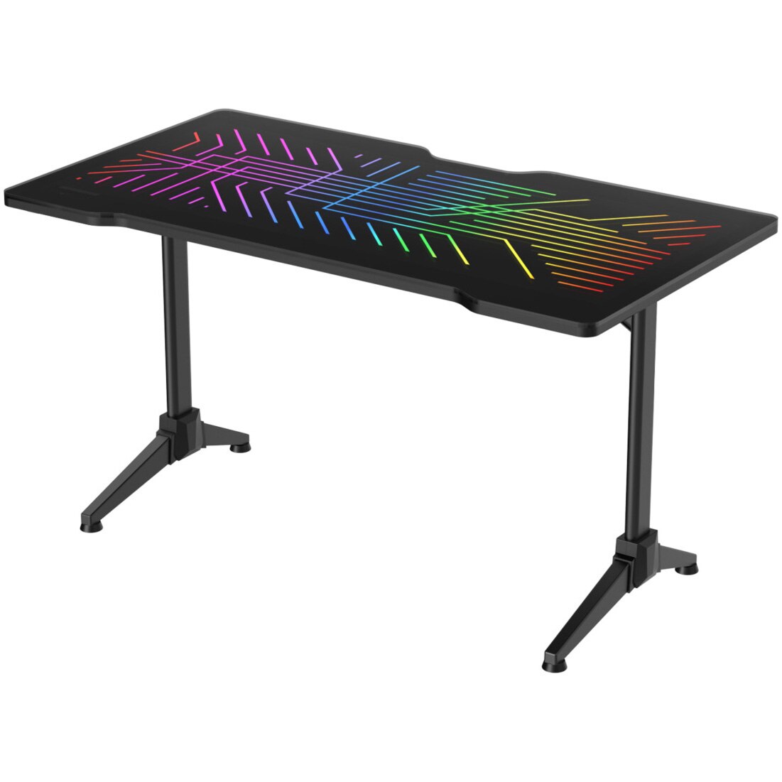 Fotografie Birou Gaming Deltaco Gaming DT420, RGB, Blat Sticla Securizata, Management Cabluri, Suport pentru Casti si Pahar, Negru