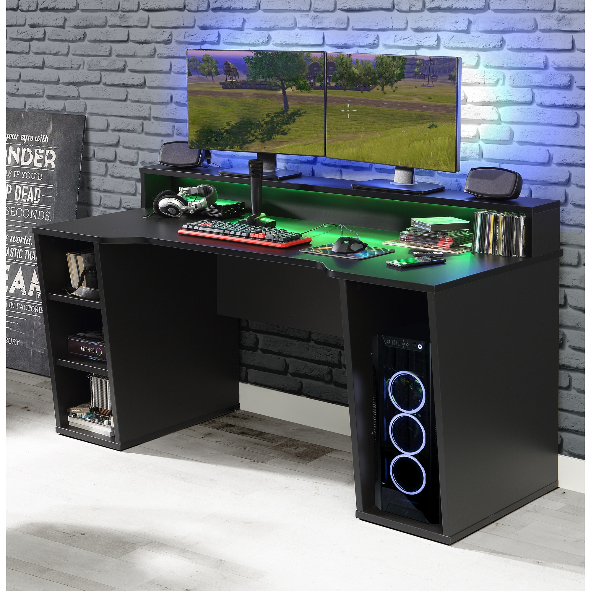 Fotografie Birou KringX Gaming, 160x91x72 cm, culoare negru, include LED