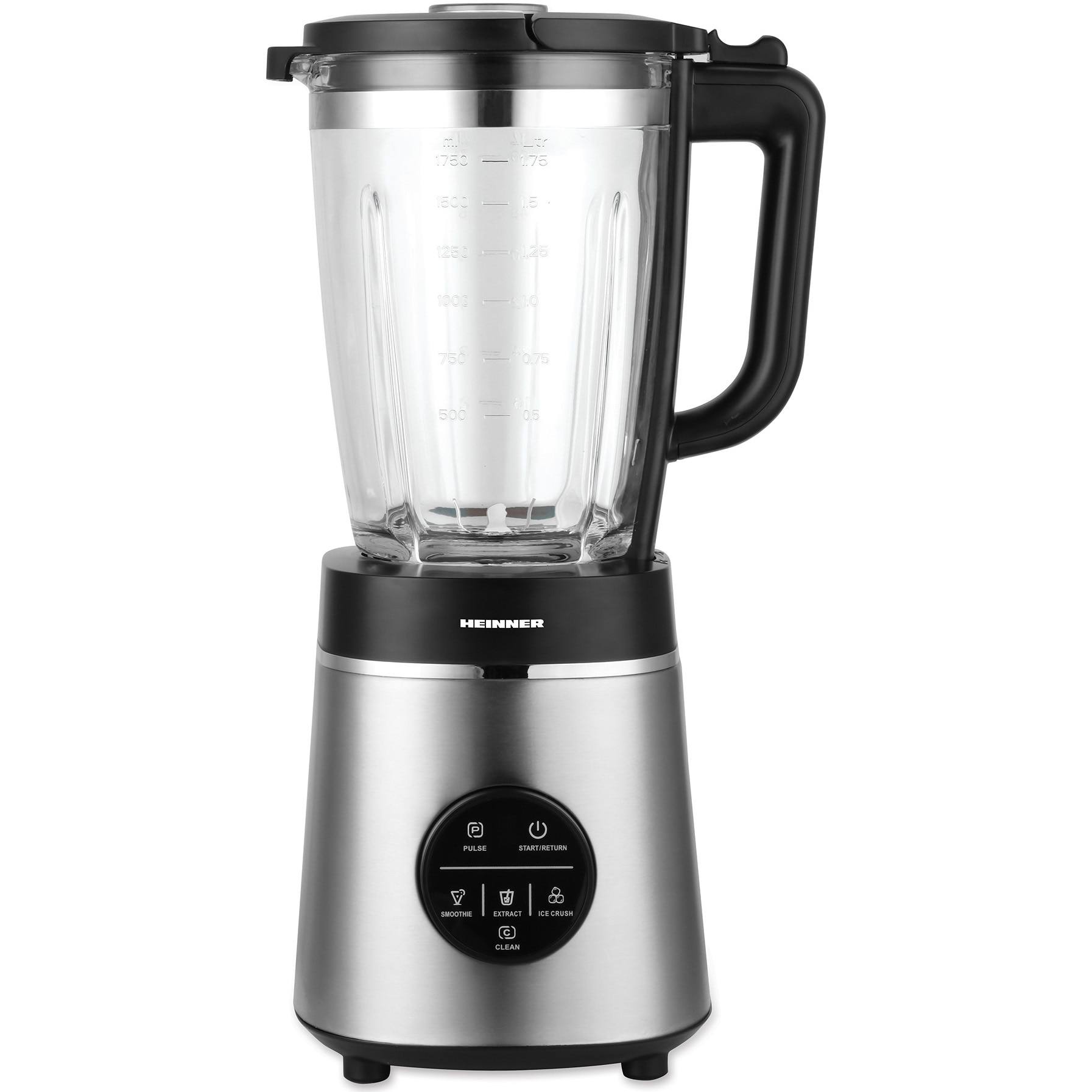 Fotografie Blender de masa Heinner Bette Noir HBL-D1400SS, 1400W, capacitate bol sticla 1.75L, control digital, viteza variabila, multifunctiona, autocuratare, sistem siguranta, lame inox, carcasa inox, negru/argintiu