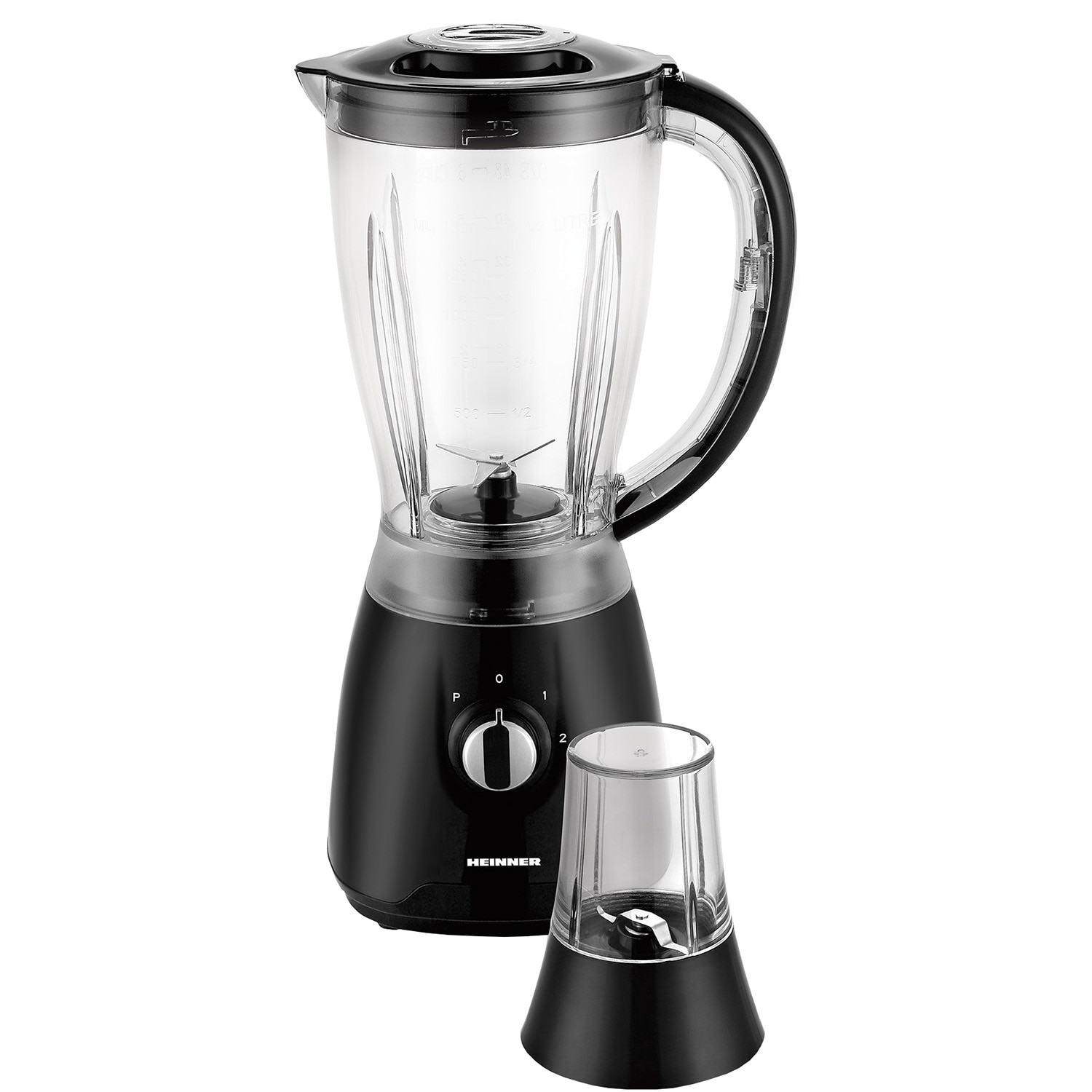 Fotografie Blender de masa Heinner HBL-500R, 500 W, 2 viteze + pulse, Bol 1.5 l, Rasnita, Negru