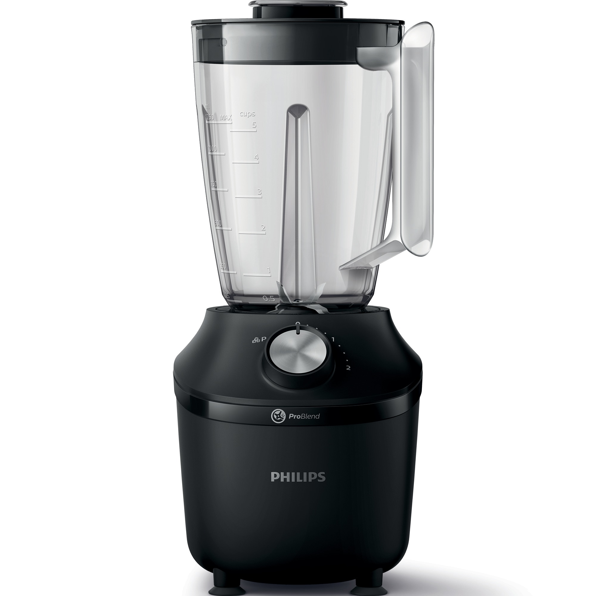 Fotografie Blender Philips HR2191/01 Seria 3000, Sistem ProBlend, capacitate maxima 2L, capacitate efectiva 1.25L, 2viteze + impuls, zdrobeste gheata, aplicatia NutriU pentru mai multe idei de retete, Negru