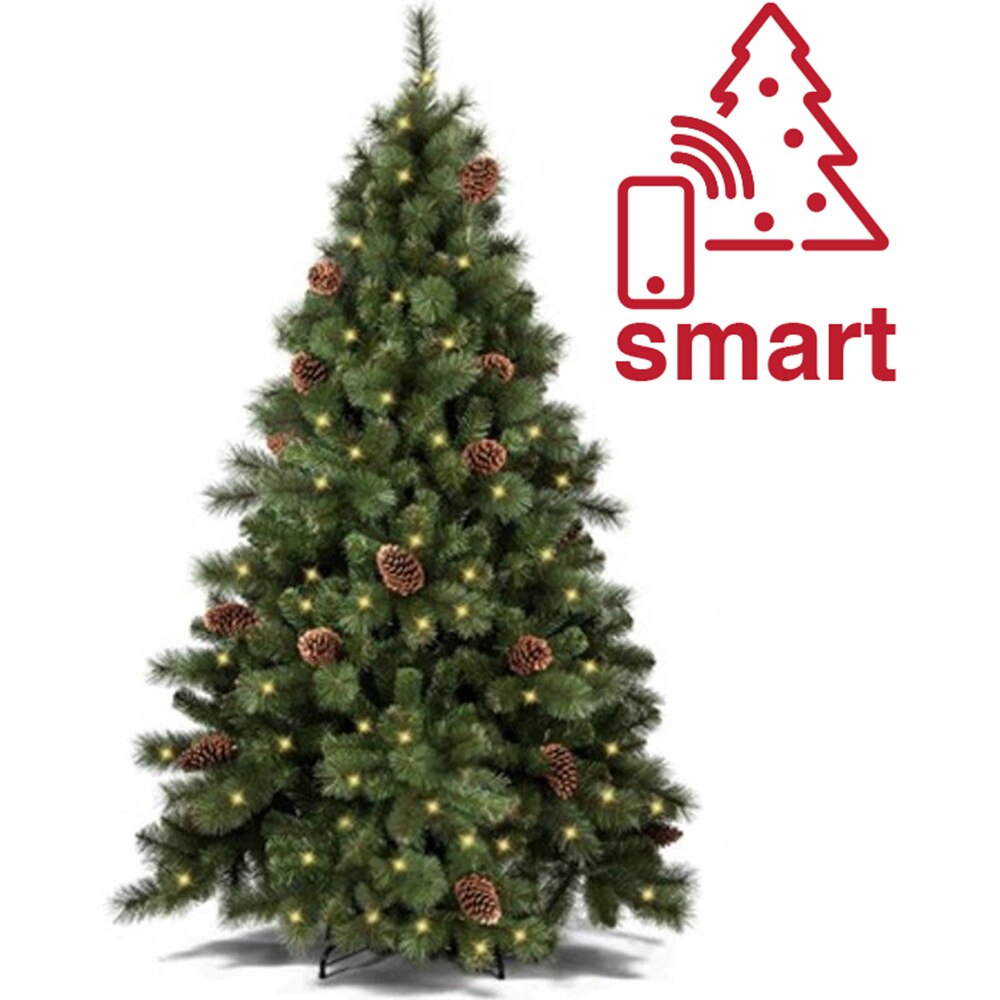Fotografie Brad artificial premium Kring Colorado, cu conuri, 250 LED-uri cu lumina calda, adaptor smart/control prin telefon, PP/PVC, 180 cm, Verde