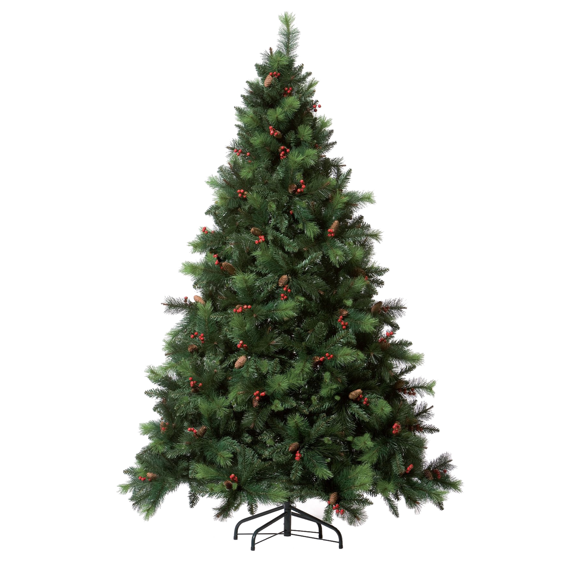 Fotografie Brad artificial premium Kring Phoenix, cu conuri si merisoare, ace 3D/2D, PP/PVC, 180 cm, cu suport metalic, Verde