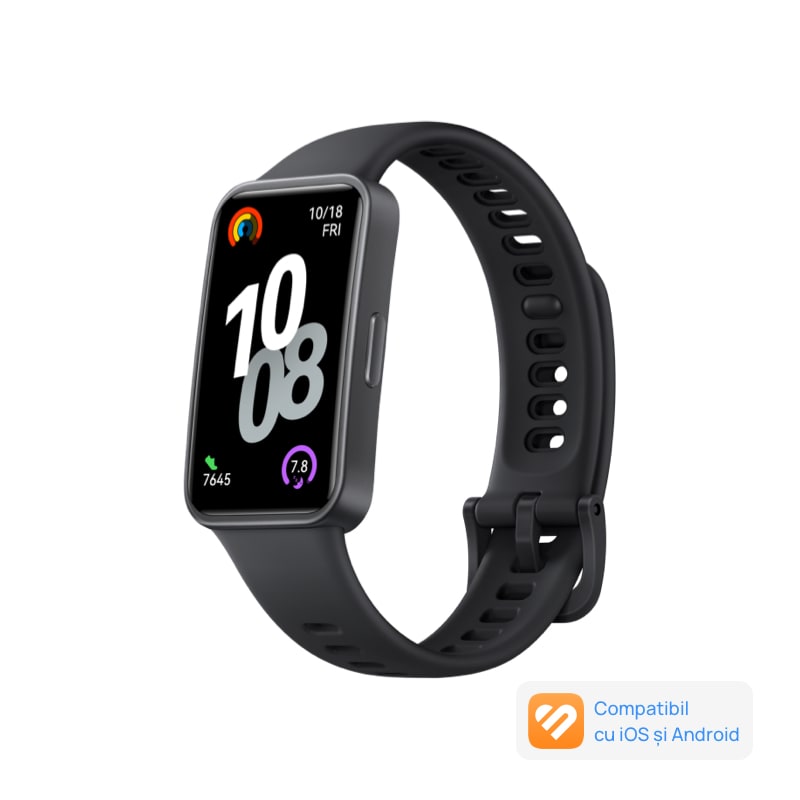 Fotografie Bratara fitness HUAWEI Band 10, Android /iOS, Black Durable Polymer Materials Body with Black Fluoroelastomer Strap