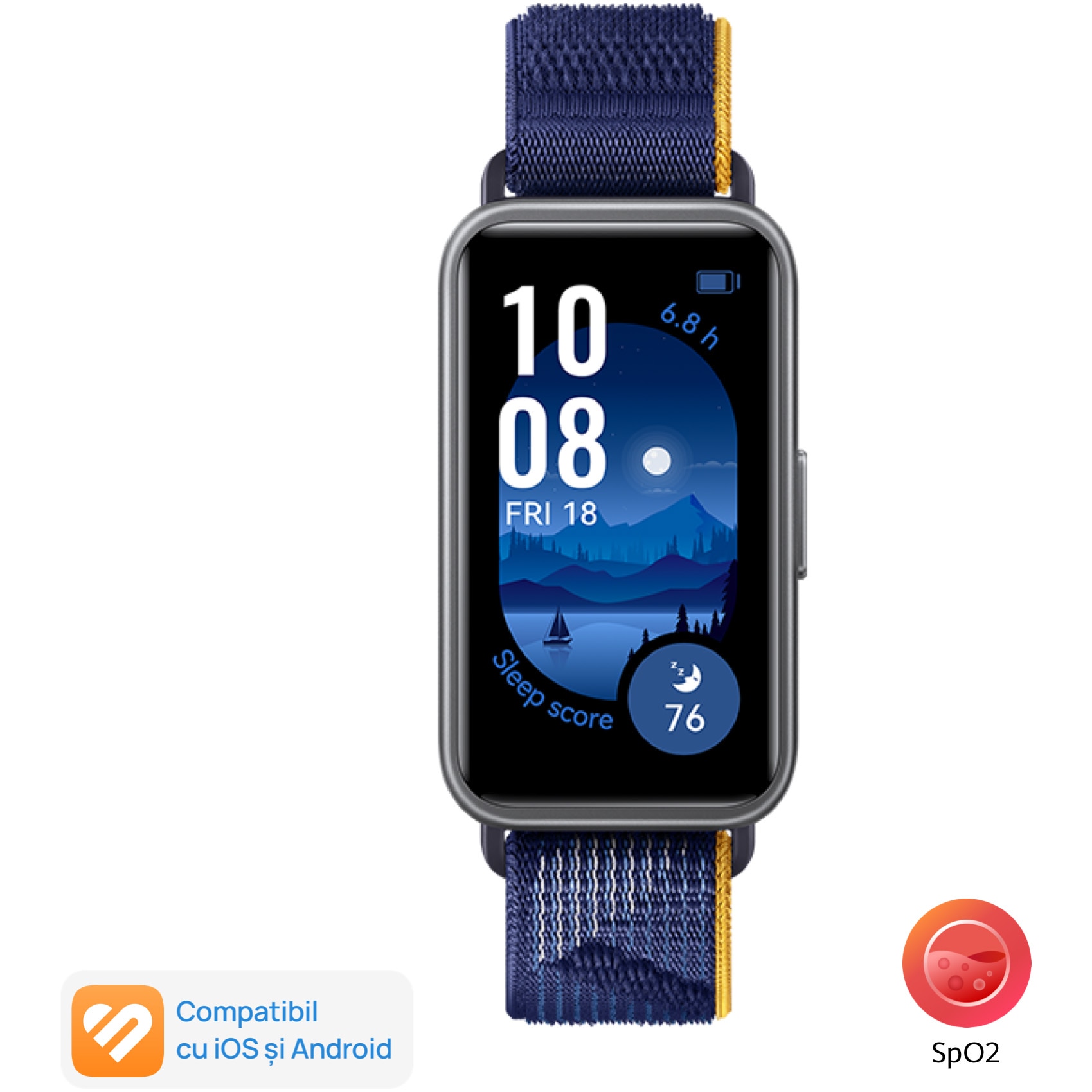 Fotografie Bratara fitness Huawei Band 9, Dark Gray Body with Blue Nylon Strap