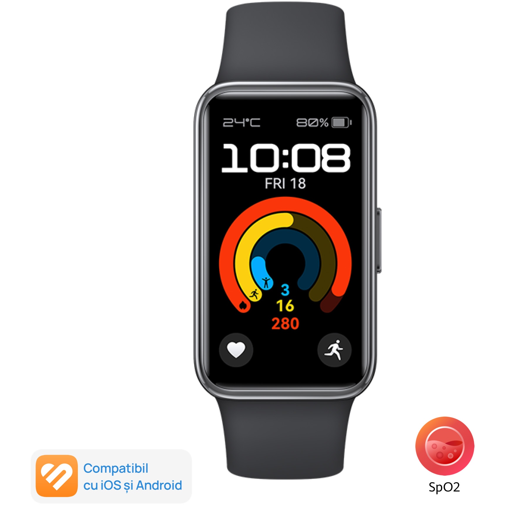 Fotografie Bratara fitness Huawei Band 9, Starry Black Body with Starry Black Fluoroelastomer Strap