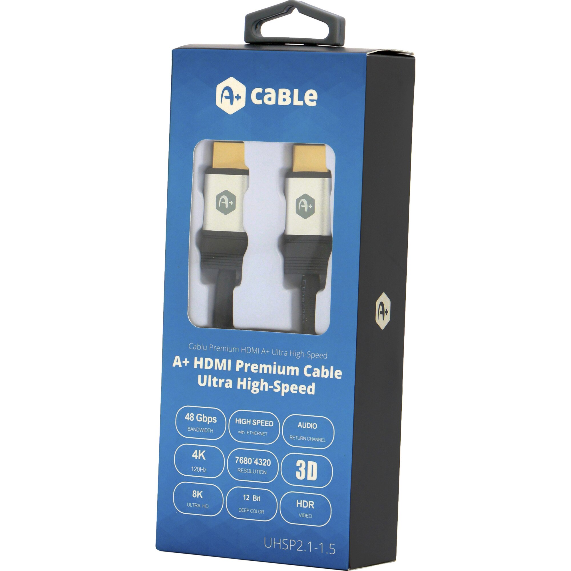 Fotografie Cablu A+ HDMI 2.1 V, UHSP2.1-1.5, tata-tata, 8K, Ethernet, aurit, 1.5 m