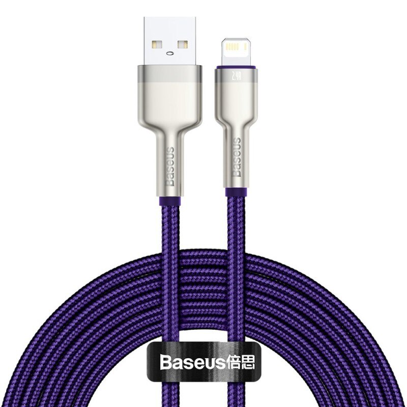 Fotografie Cablu alimentare si date Baseus, Cafule Metal, Fast Charging, USB la tip Lightning 2.4A braided, 2 m, Violet