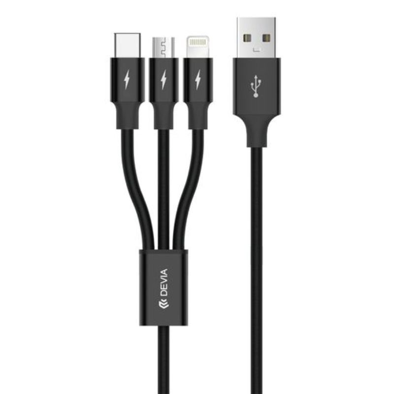 Fotografie Cablu de date Devia Kintone Series, 3 In 1 Tube, USB tip lightning, MicroUSB si Type-c, 1.2m, Black