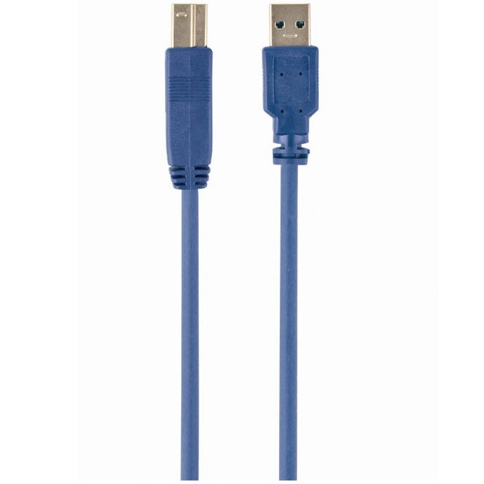 Fotografie Cablu USB Gembird pentru imprimanta, USB-A 3.0 la USB-B 3.0 1.8m, conectori auriti, Albastru, CCP-USB3-AMBM-6