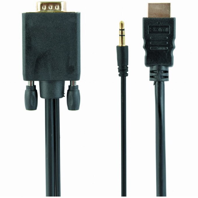 Fotografie Cablu video Gembird HDMI (T) la VGA (T) + jack 3.5mm (T), 1.8m, rezolutie maxima Full HD la 60Hz, Negru, A-HDMI-VGA-03-6