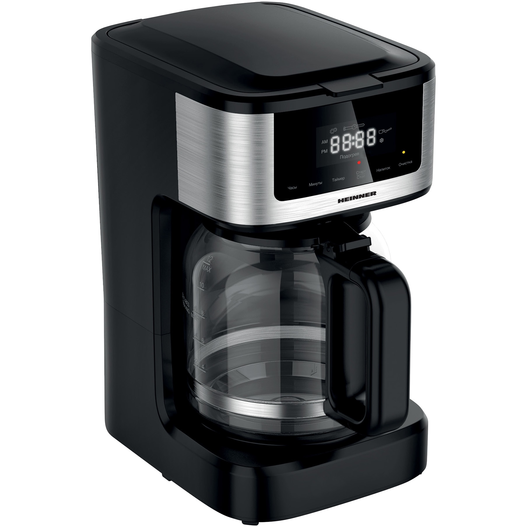 Fotografie Cafetiera digitala Heinner HCM-DD900BKSS , 900W, 1.8L, Display digital cu control touch, Tarie cafea ajustabila, Negru cu insertii inox