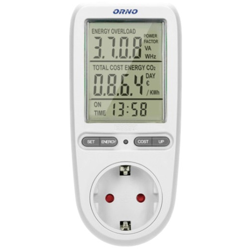 Fotografie Calculator de energie ORNO OR-WAT-435(GS), cu afisaj LCD, schuko, 3680W, IP20, 16A, 230V, Alb