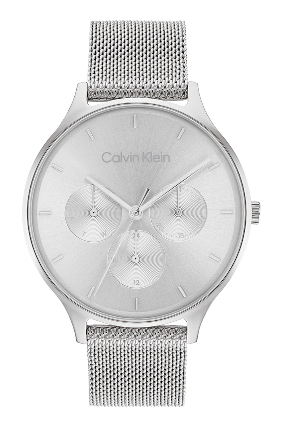 Fotografie CALVIN KLEIN, Ceas cu functii multiple si o bratara cu design plasa, Argintiu