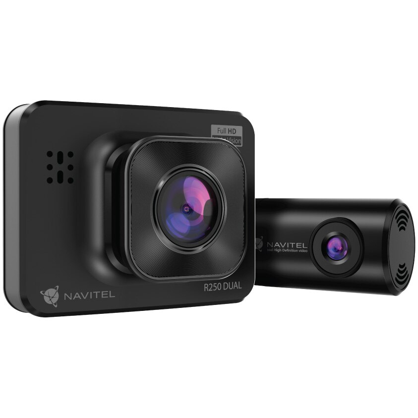 Fotografie Camera Auto DVR Navitel R250 Dual filmare fata-spate, cu Night Vision, ecran 2.0", FullHD si 140° camera fata + HD si 100° camera spate, G-sensor, auto-start, mod parcare, baterie Li-Pol