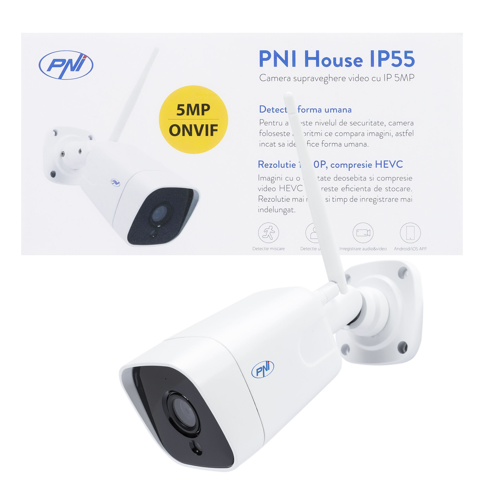 Fotografie Camera supraveghere video PNI House IP55 5MP wireless cu IP de exterior si interior si slot microSD, mod noapte