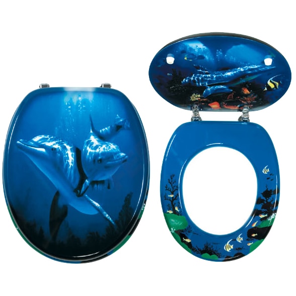 Fotografie Capac WC Ferro Delfin, MDF, decor delfini, 43.5x37.5 cm