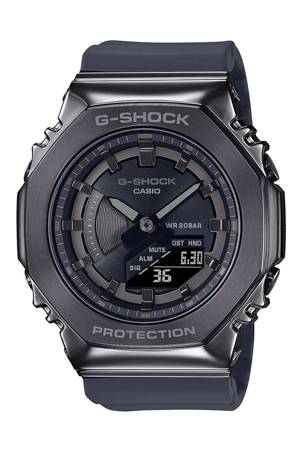 Fotografie Casio, Ceas analog si digital cu o curea de rasina, Bleumarin, Gri antracit