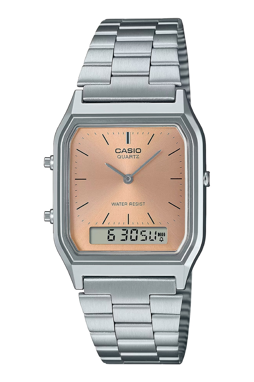 Fotografie Casio, Ceas unisex patrat cu alarma, Argintiu