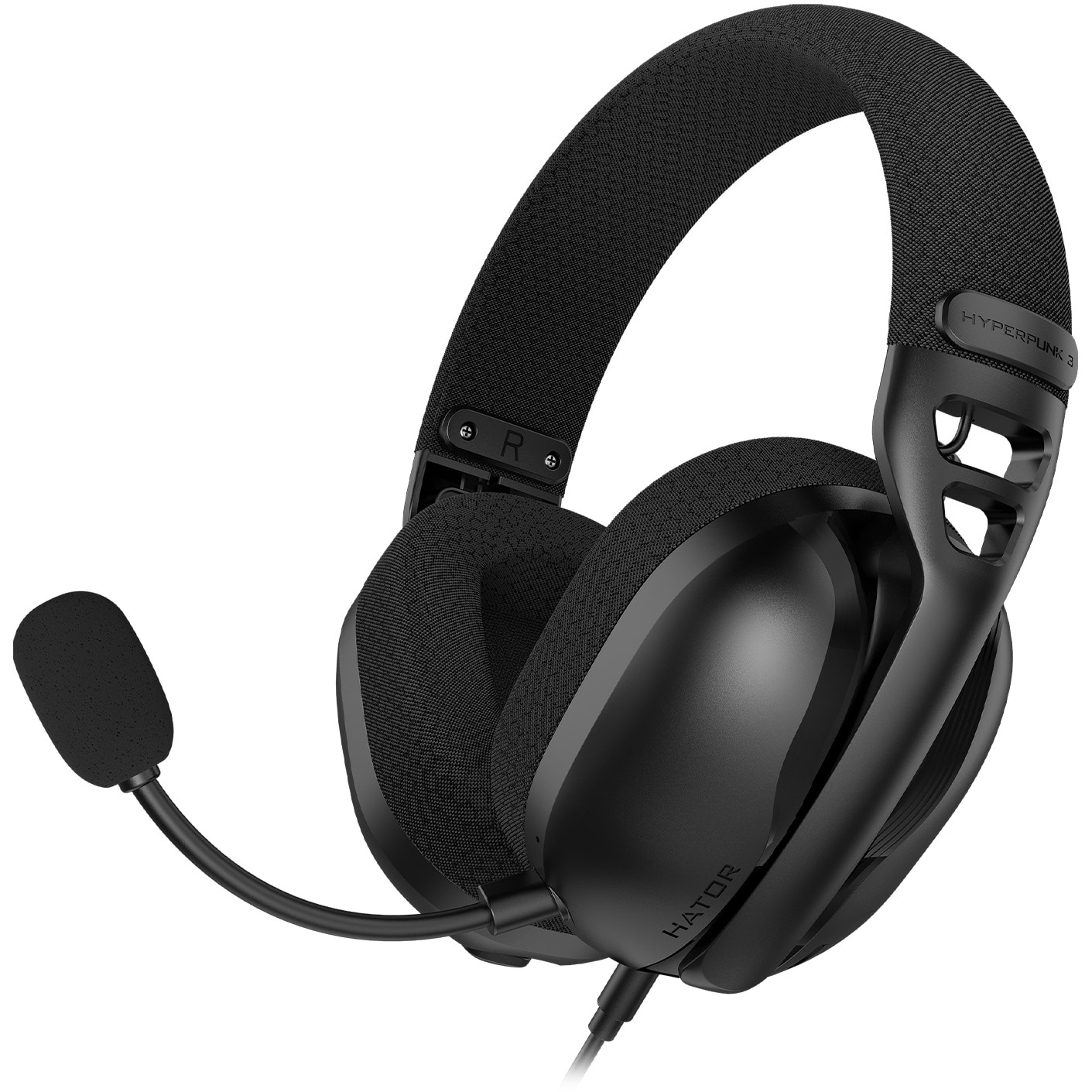 Fotografie Casti gaming cu fir Hator Hyperpunk 3 , material membrana PET, frecventa raspuns 10Hz-44kHz, impendanta 16Ω, sensibilitate 115dB, conectivitate 3.5 mm analog, microfon detasabil unidirectional, negru