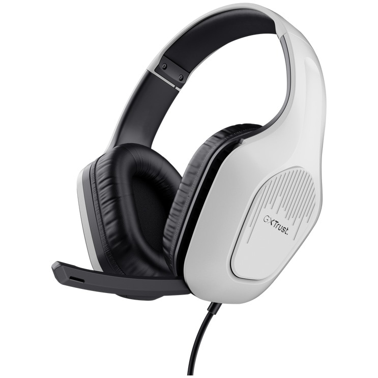 Fotografie Casti Gaming cu fir Trust GXT415PS ZIROX, drivere 50mm, microfon pliabil, compatibil PC, PS4/PS5/Xbox, cablu 1,2m, alb/negru