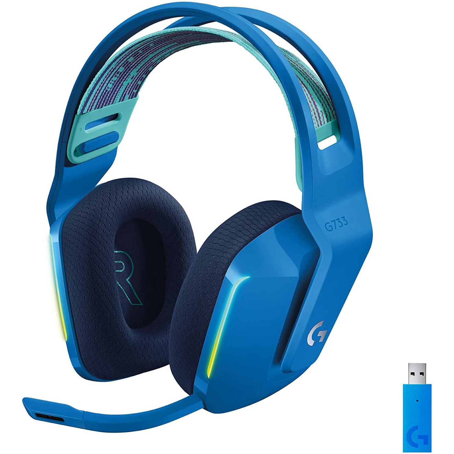 Fotografie Casti gaming wireless Logitech G733, ultrausoare, Lightsync RGB, Albastru