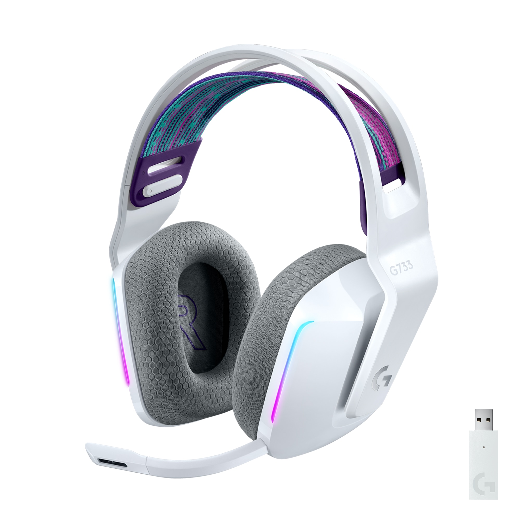 Fotografie Casti gaming wireless Logitech G733, ultrausoare, Lightsync RGB, Alb