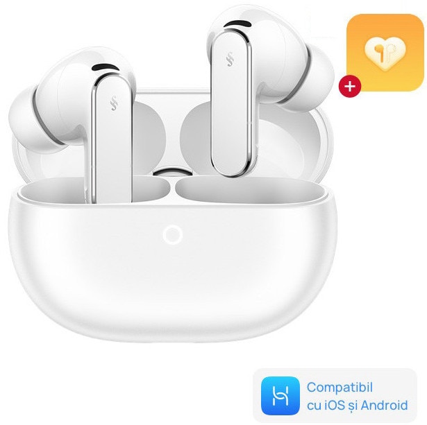 Fotografie Casti In-Ear HUAWEI FreeBuds Pro 5, True Wireless, Dual Engine AI Sensing ANC, Bluetooth, IP57, Multi point connection, Automonie 38h, Carcasa incarcare wireless, White + 1 Year Loss Care