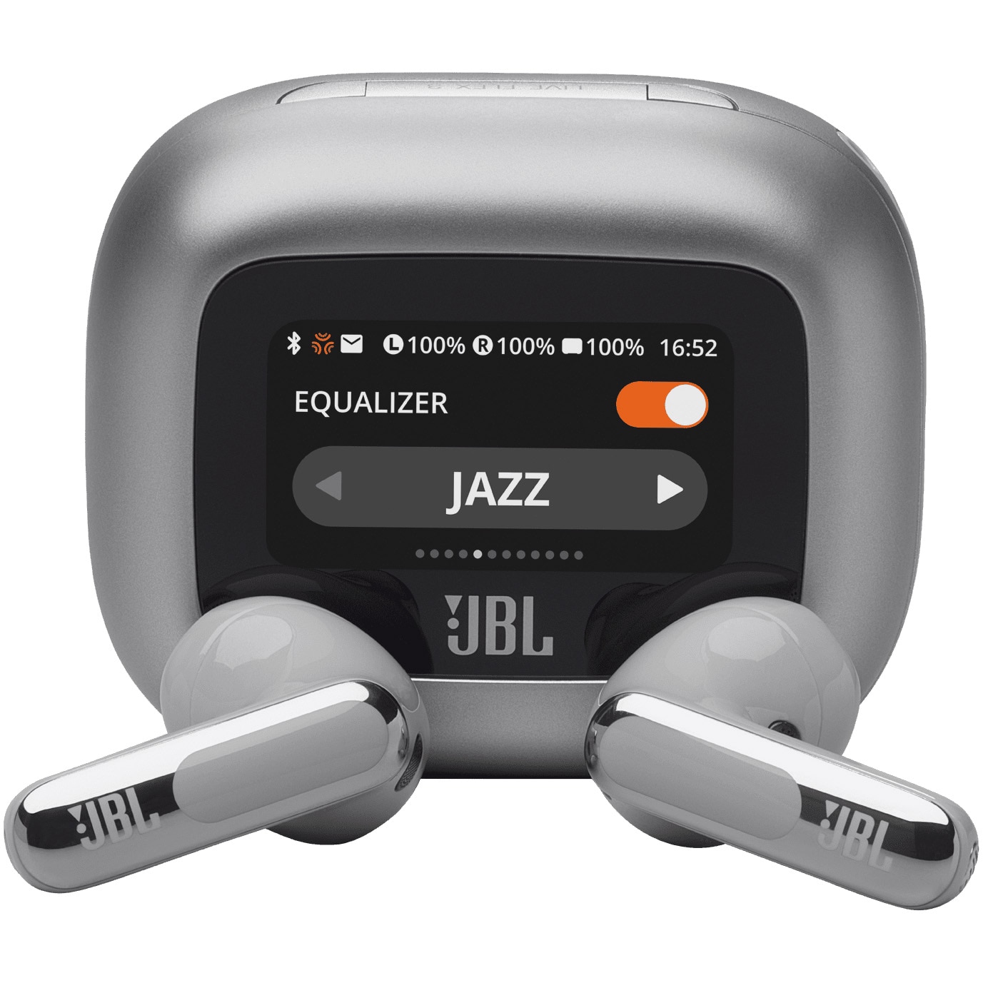 Fotografie Casti In-Ear JBL Live Flex 3, Bluetooth 5.3, Hi-Res, Smart Case, True Adaptive NC, Autonomie 50H, Multi-point, IP54, Argintiu