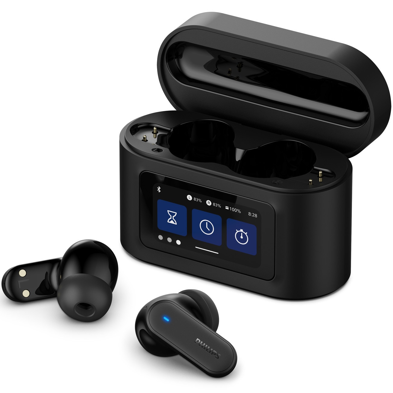 Fotografie Casti In-Ear PHILIPS TAT6000BK/00, True Wireless, Bluetooth, 4 Microfoane, Hybrid ANC, Autonomie 28 ore, IPX5, Negru