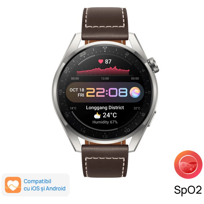 Fotografie Ceas smartwatch Huawei Watch 3 Pro, 48mm, Classic, Brown Leather,