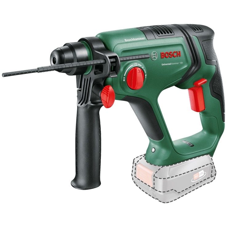 Fotografie Ciocan rotopercutor pe acumulator Bosch UniversalHammer 06039D6000, 18 V, 2000 RPM, 2 J, 25 mm diametru maxim gaurire, limitator adancime, fara acumulator/incarcator