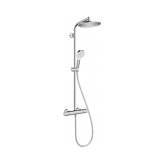 Fotografie Coloana de dus Hansgrohe Crometta S 240, cu termostat, para dus fixa 240 mm, dus de mana, furtun de dus, glisor, bara de dus, Crom