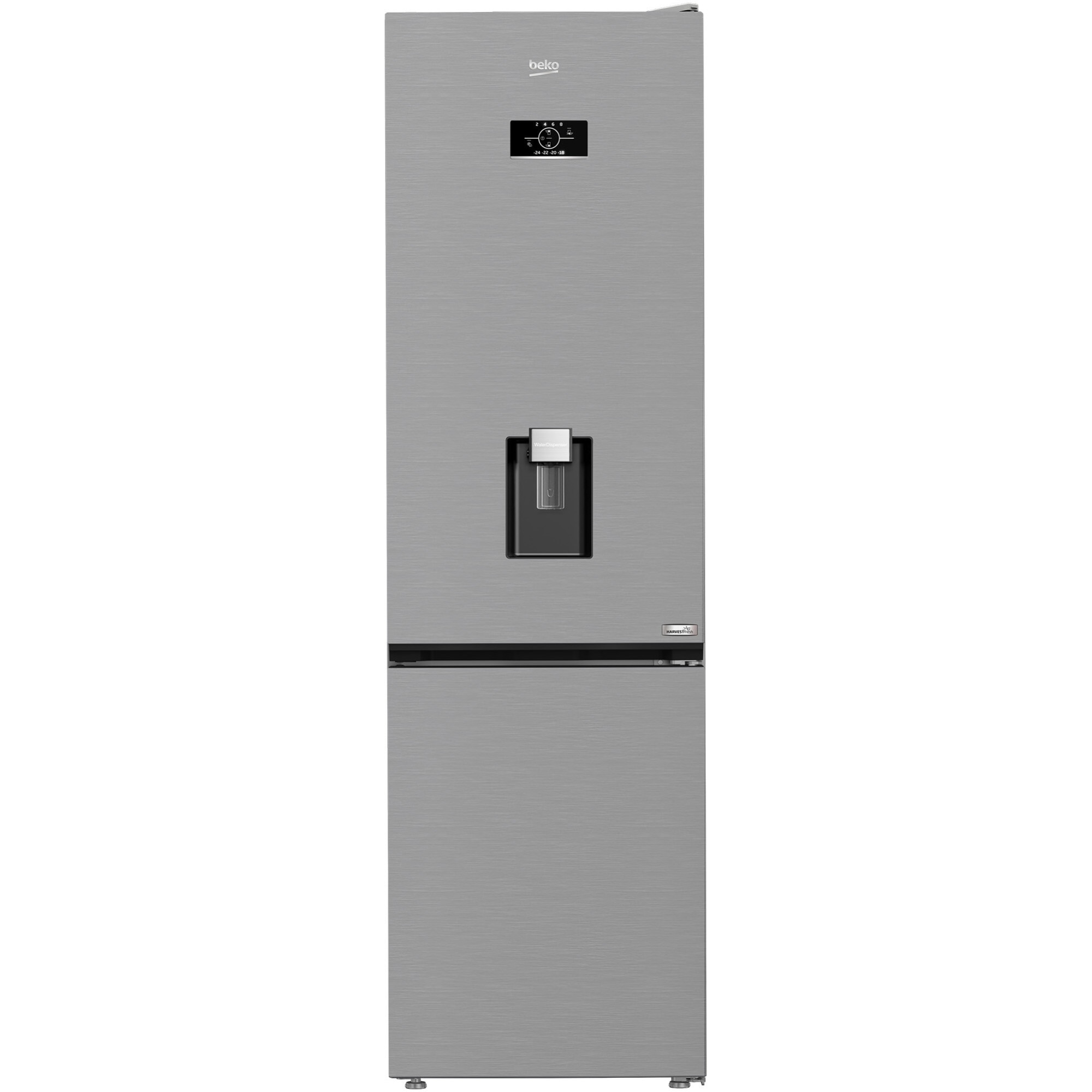 Fotografie Combina frigorifica Beko B3RCNA404HDXB1, 355 l, No Frost, Clasa E, HarvestFresh, Slim tank water dispenser, AeroFlow, H 203.5 cm, Argintiu