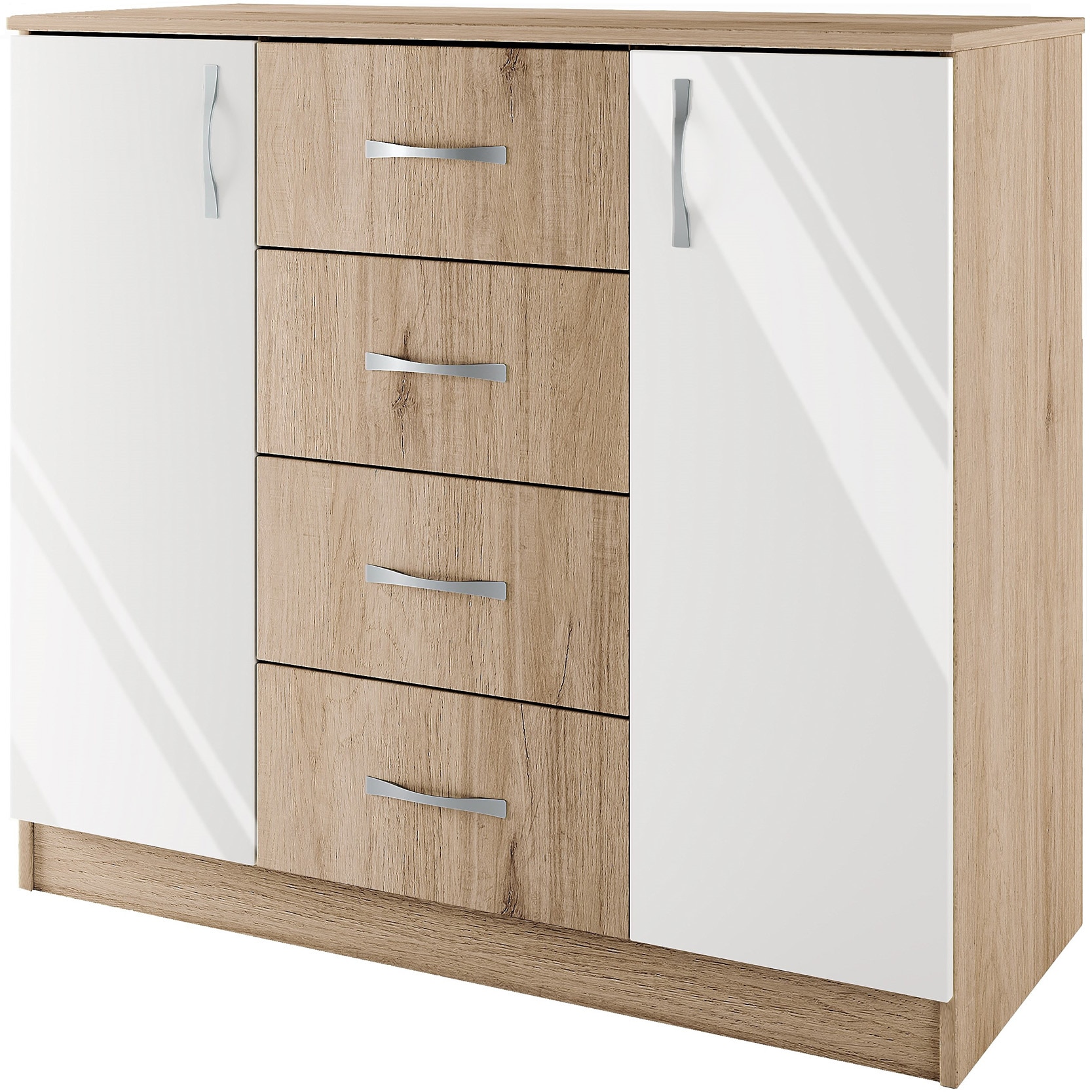 Fotografie Comoda Irim Spark, 100x43.5x91 cm, Culoare Sonoma Arwen, Alb Gloss