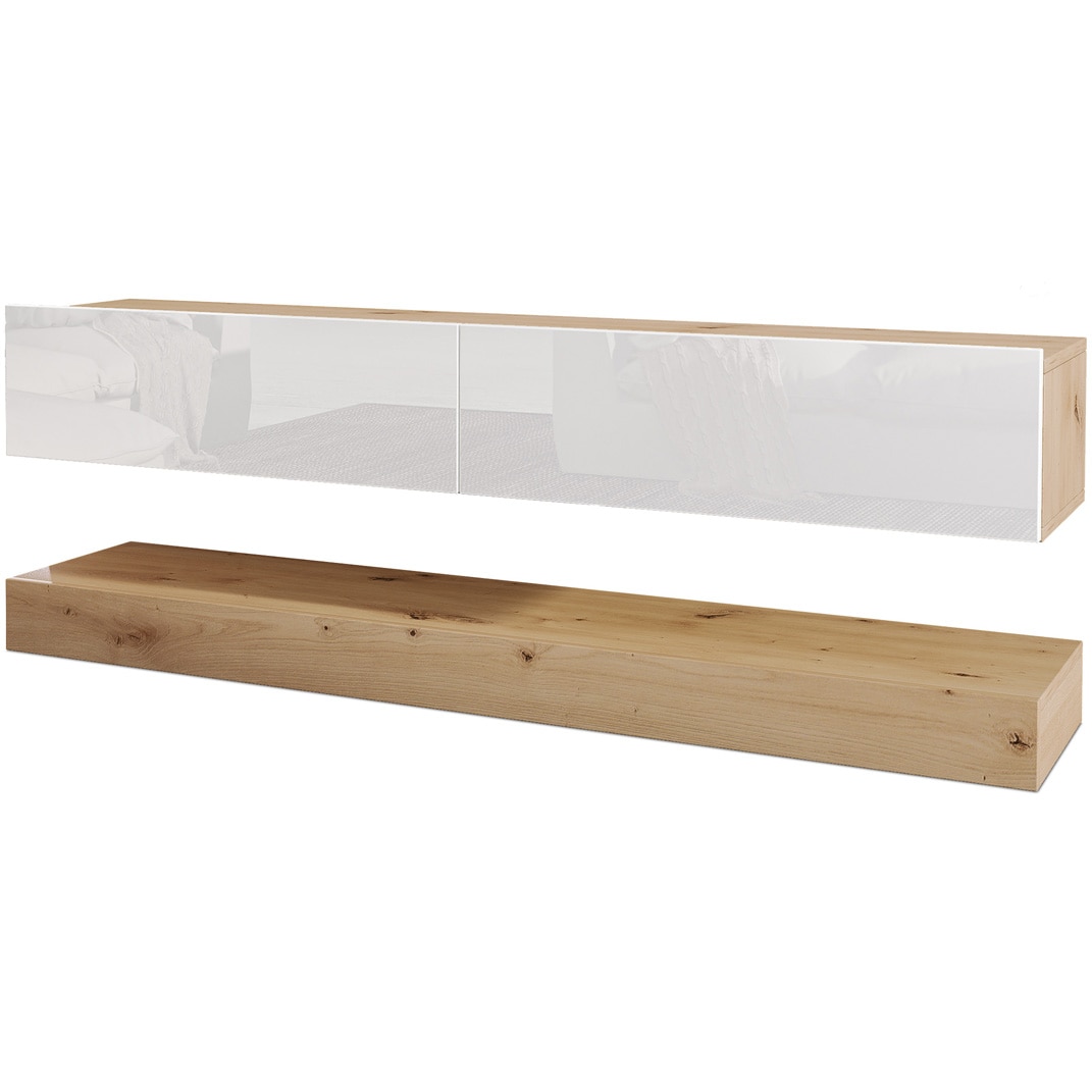 Fotografie Comoda TV Irim Dafni, 138x32x41 cm, Culoare stejar artisan/ Alb lucios