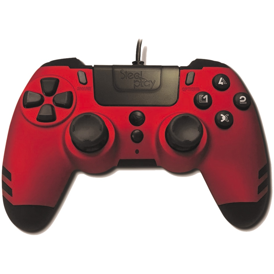 Fotografie Controller Metaltech Wired Steelplay, Ruby Red pentru PC, PlayStation 3 si PlayStation 4