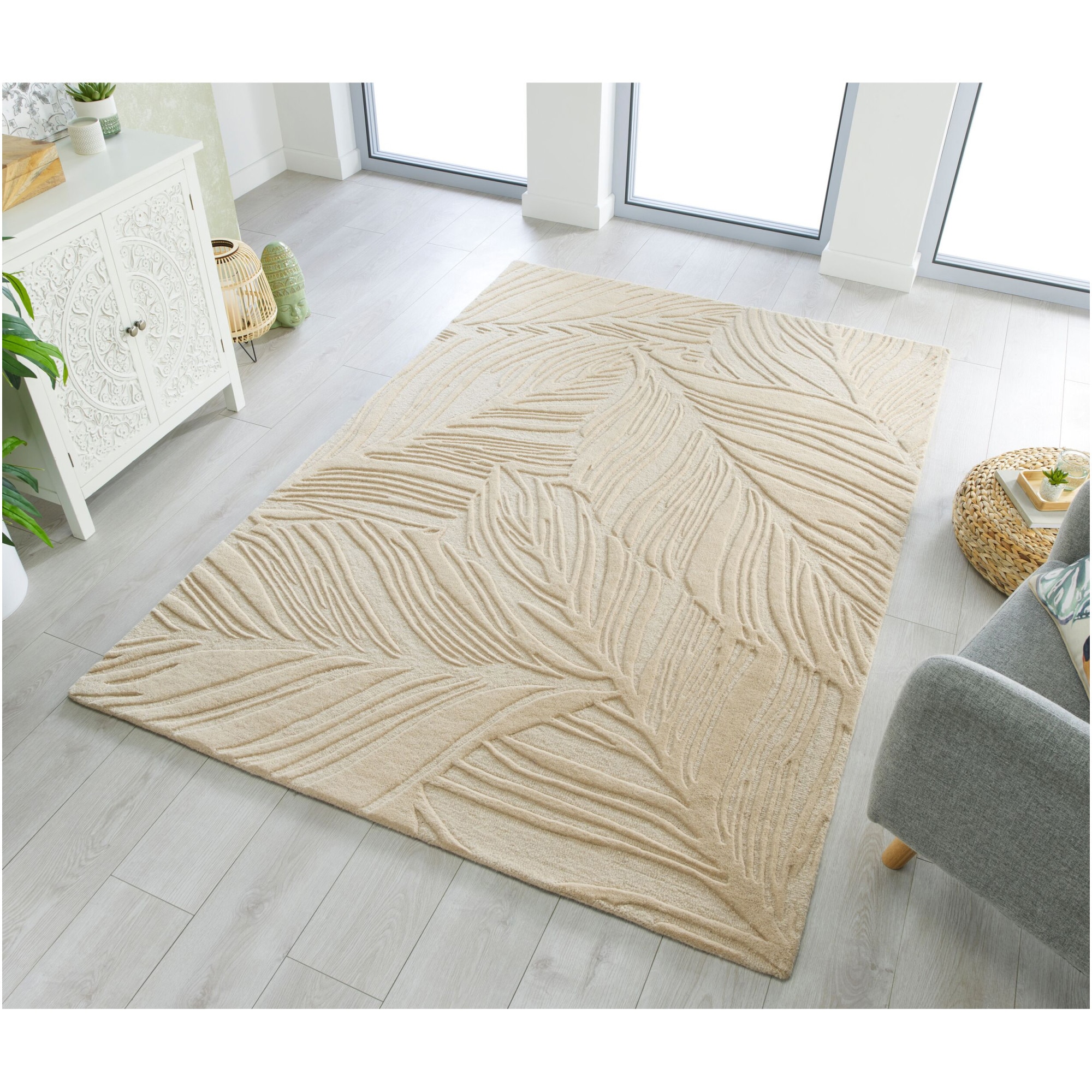 Fotografie Covor dreptunghiular Flair Rugs Lino Leaf, 160 x 230 cm, 3700 g/m², 100% Lana, Crem