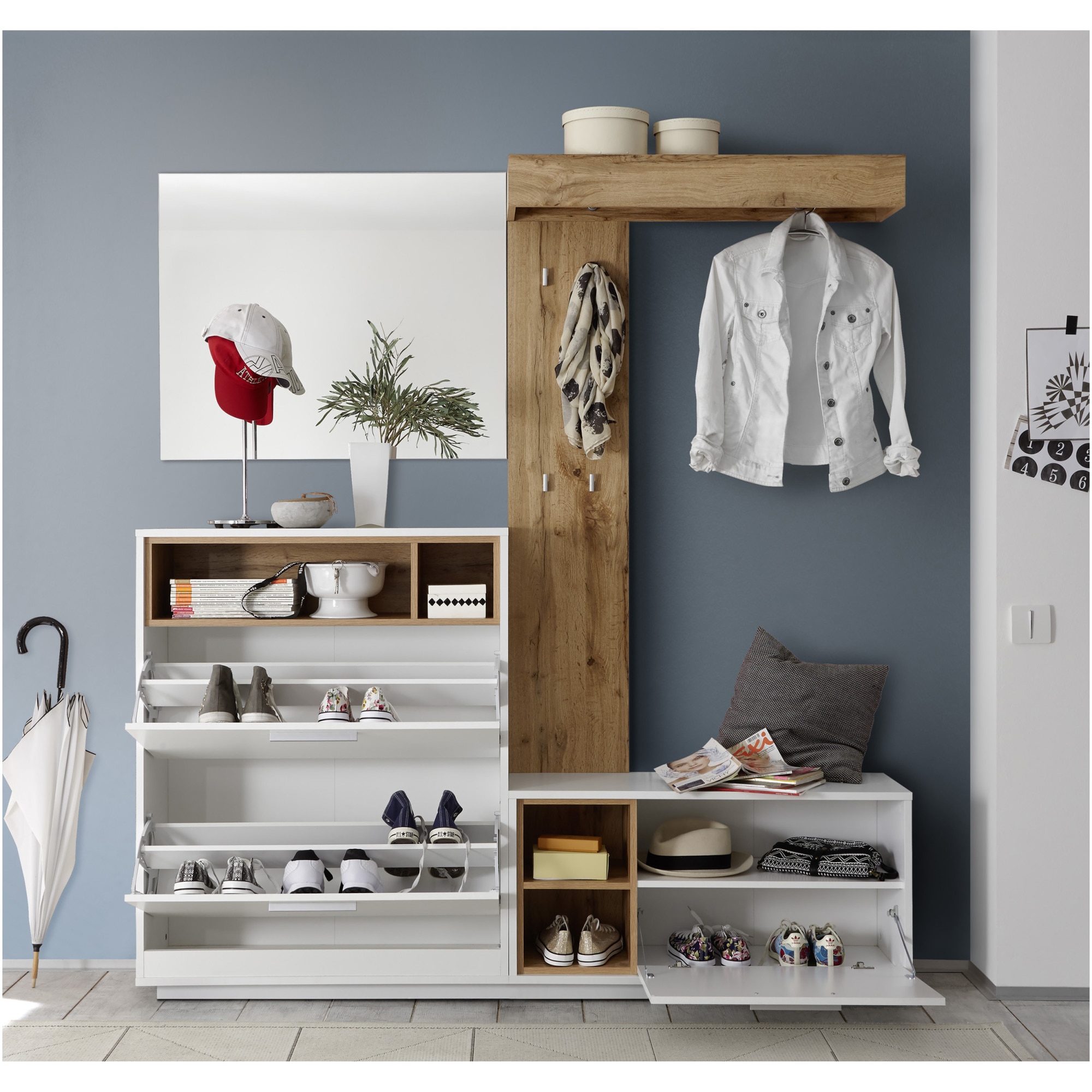 Fotografie Cuier hol Milano, 177x38x195 cm, ansamblu 4 elemente, culoare Stejar Salbatic, Alb