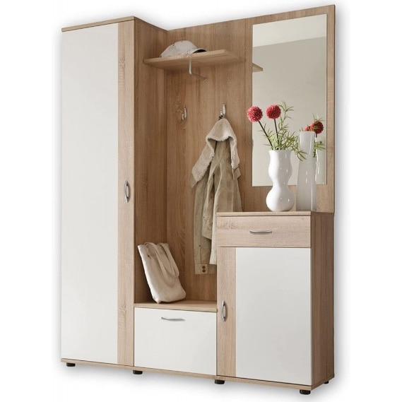 Fotografie Cuier hol Patent, 145x29x184 cm, ansamblu 4 elemente, culoare Sonoma, Alb