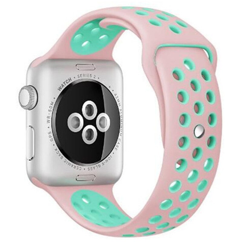 Fotografie Curea iUni pentru Apple Watch 42 mm, Silicon Sport Pink Blue