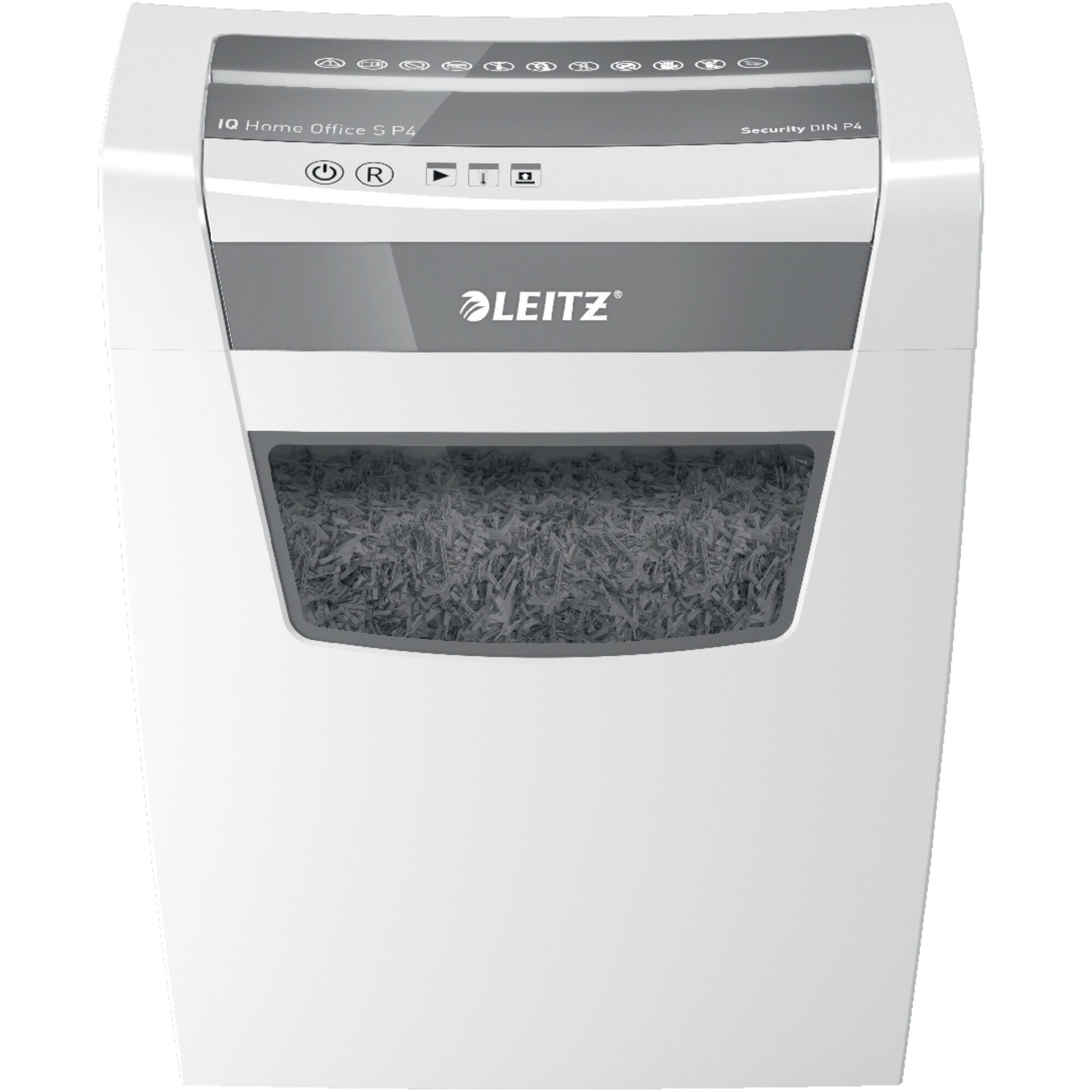 Fotografie Distrugator documente Leitz IQ Home Office, 8 coli, P4, cross-cut, cos 15l, alb-gri