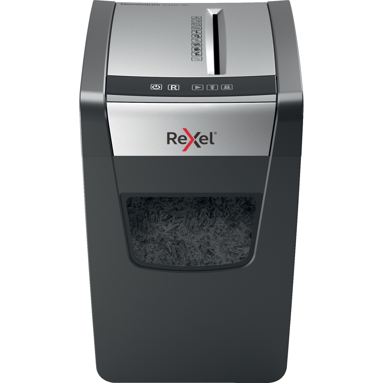 Fotografie Distrugator documente manual REXEL MOMENTUM X410 Slim, P4, cross-cut (confeti), 10 coli, cos 23l, negru