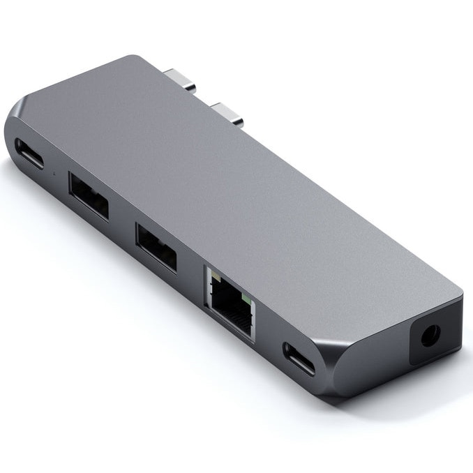 Fotografie Docking Satechi Pro Hub Mini din aluminiu 1xUSB4 96W, 2 x USB-A 3.0, 1xEthernet, 1xUSB-C, 1xAudio, Gri spatial